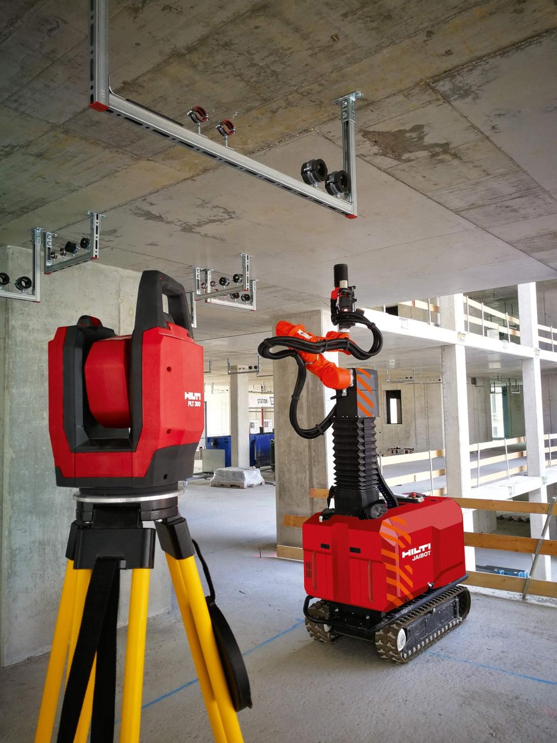 Hilti Jaibot drilling robot with a total station. Where: Construction site (not stated)
