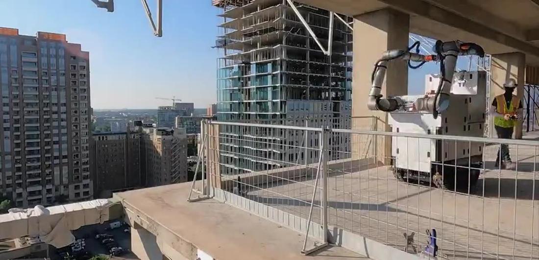 Raise work cell at a high-rise floor edge.