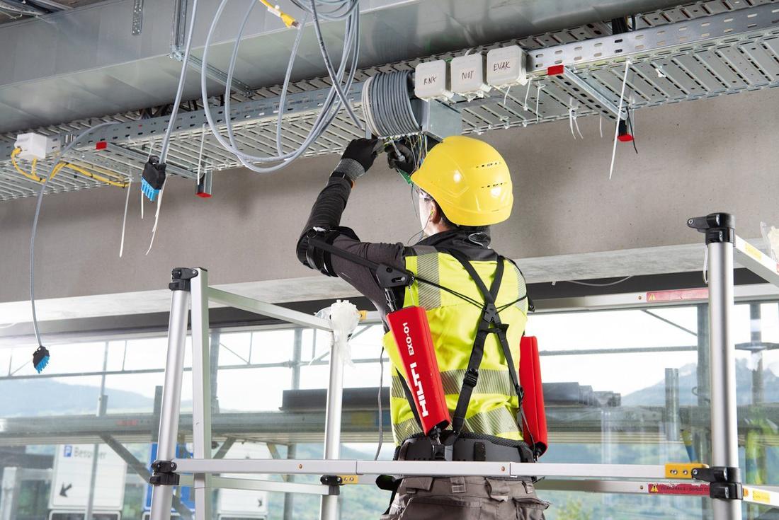 Hilti EXO-O1 exoskeleton on overhead work.