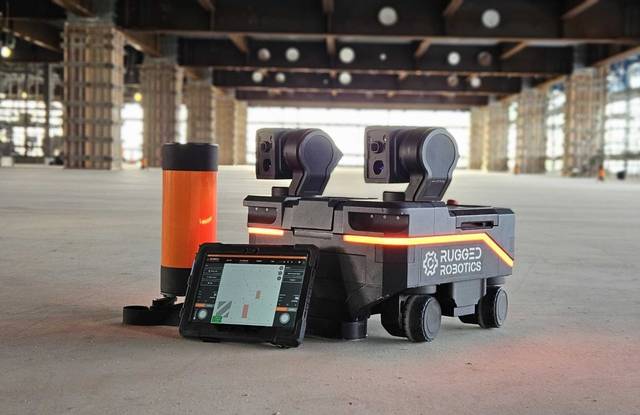 Rugged Robotics Mark1 with tablet and prism.