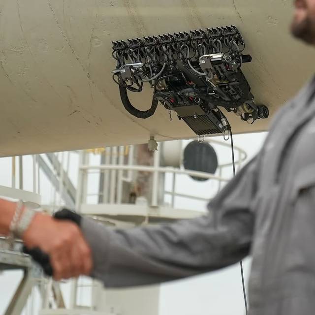 Gecko crawler on the surface of a steel vessel.
