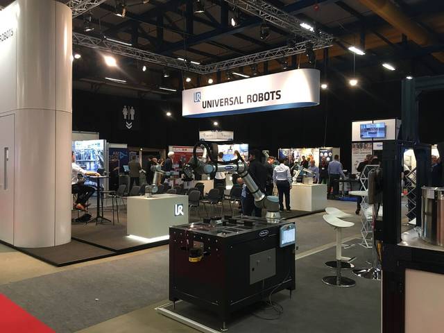 Universal Robots stand at a trade fair.